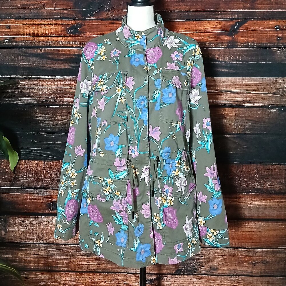 Lane Bryant Jacket Plus Size 18 20 Olive Green Floral Military Full Zip Pockets